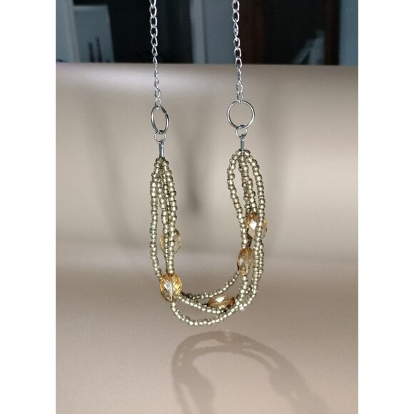 Cato Long Multi Strand Necklace Beaded Layered Chain Statement Jewelry Cream Tan - Picture 8 of 14